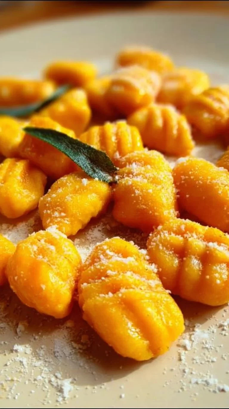 Delicious homemade Pumpkin Gnocchi served with sage butter sauce
