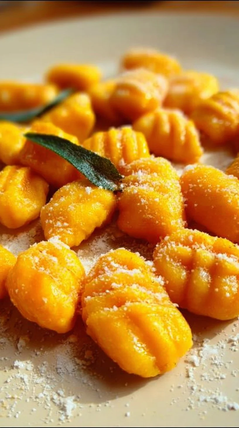 Delicious homemade Pumpkin Gnocchi served with sage butter sauce