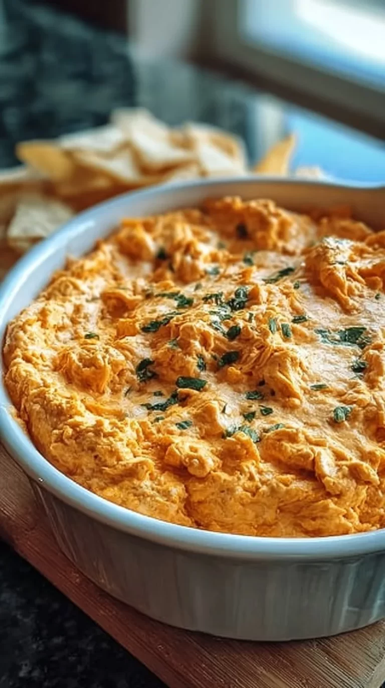 Savory buffalo chicken dip with cream cheese served in a bowl