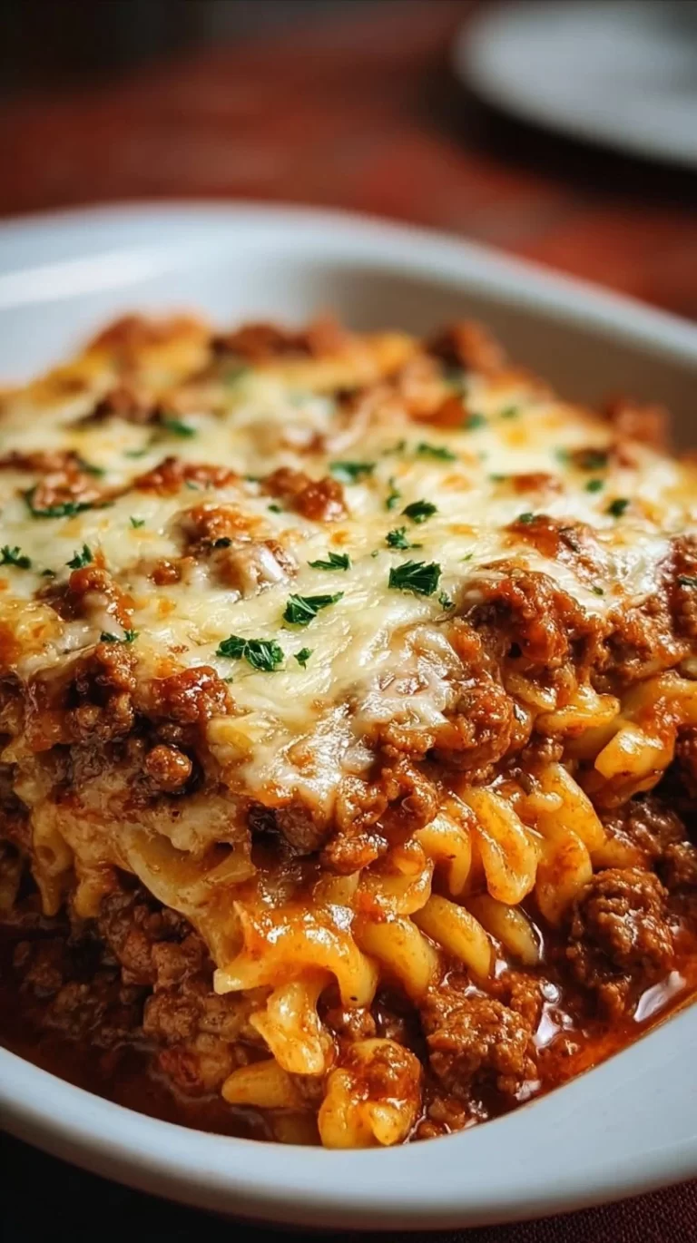 Delicious Sloppy Joe Casserole served with ground beef and cheese