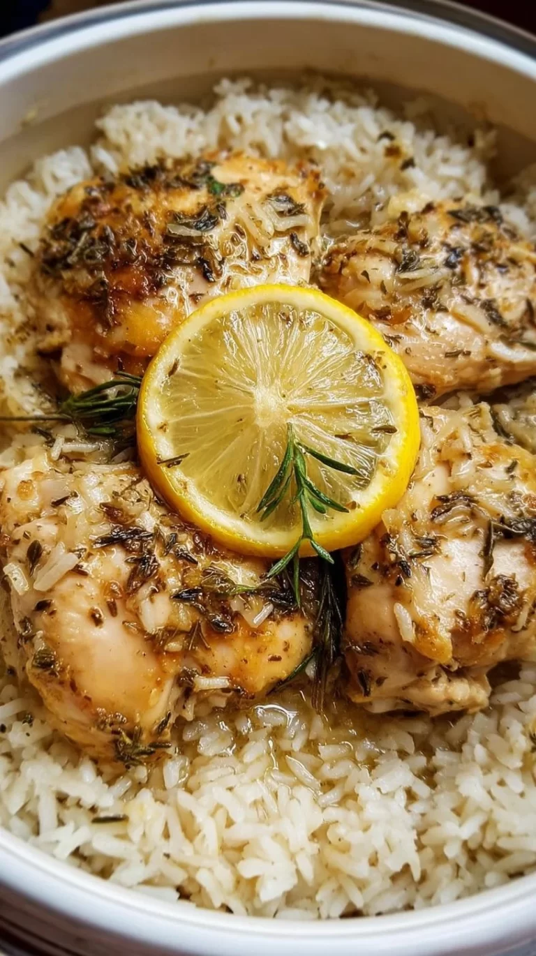 Slow cooker lemon herb chicken served with rice dish