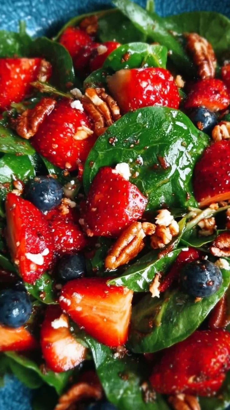 Sweet and savory strawberry spinach salad with fresh ingredients
