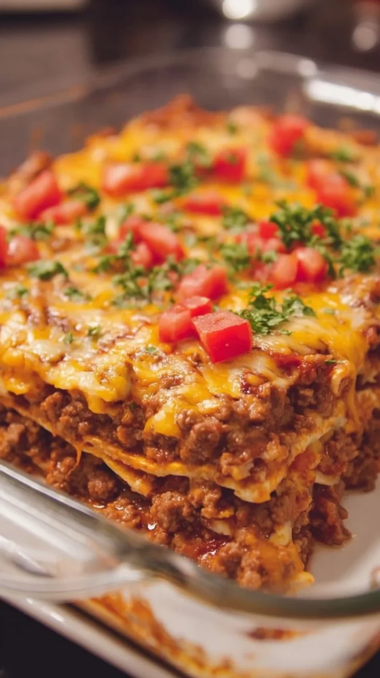 Delicious homemade Taco Casserole served in a baking dish