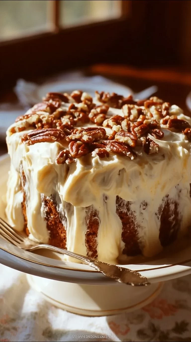 Delicious Texas Tornado Cake topped with icing and nuts