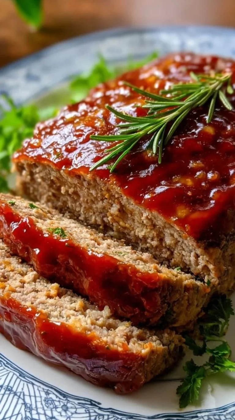 Delicious turkey meatloaf served with vegetables and mashed potatoes.