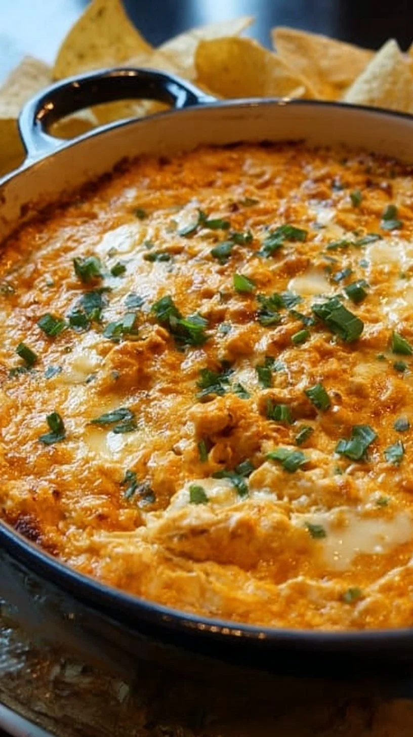 Delicious Ultimate Buffalo Chicken Dip served in a bowl with tortilla chips