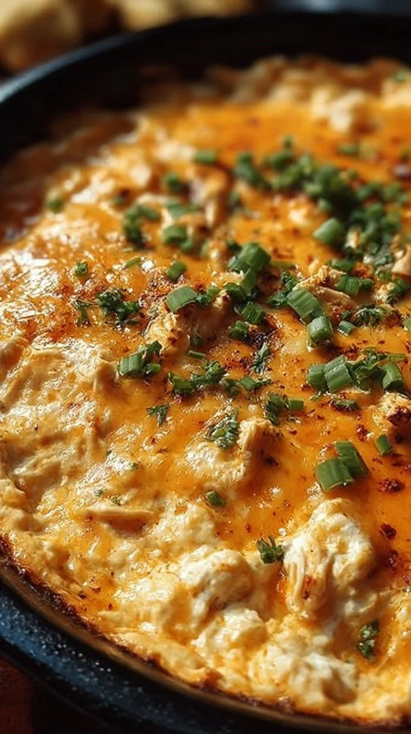 Bowl of Ultimate Buffalo Chicken Dip with celery and tortilla chips