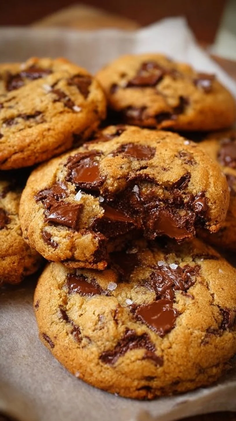 Ultra thick bakery style chocolate chip cookies on a plate